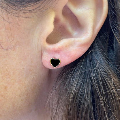 Sea-Safe™ Gold Onyx Heart Studs