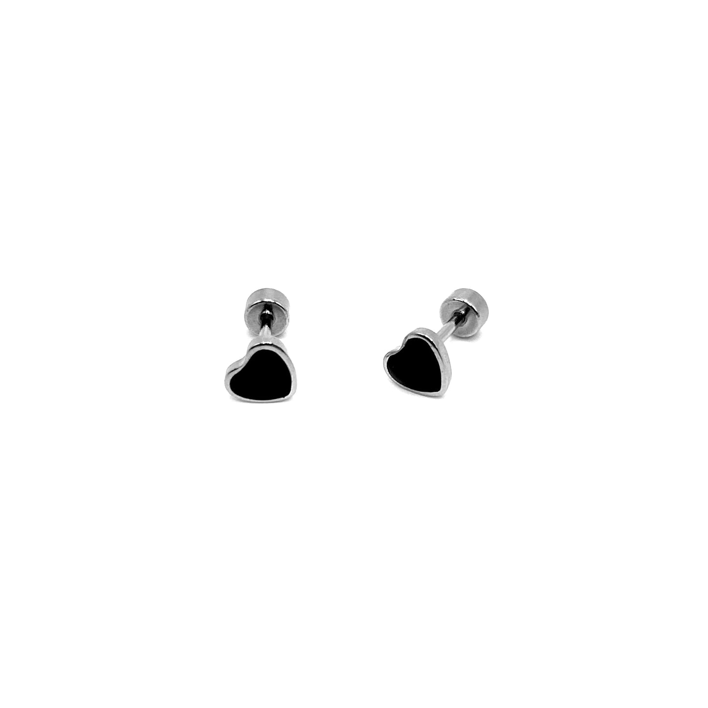 Sea-Safe™ Silver Onyx Heart Studs