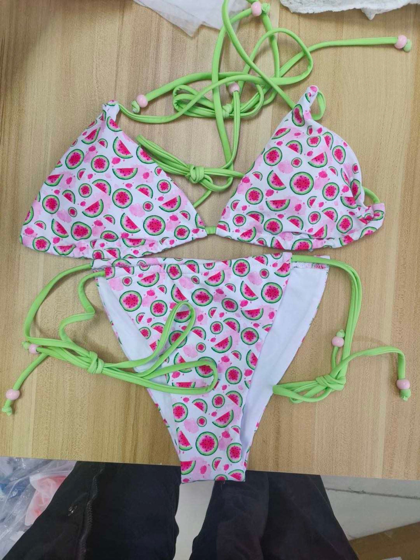 Watermelons Beaded Triangle String Bikini Set