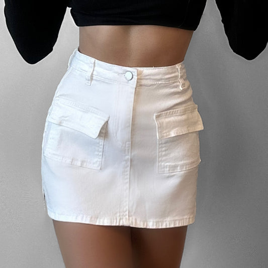 White Denim Cargo Skirt